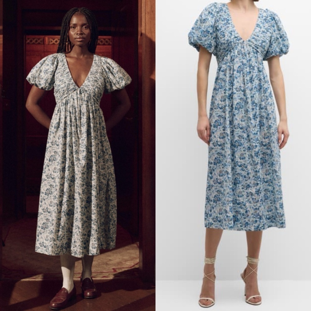 NEW! The Great.- The Gallery Dress Light Sky Pressed Floral Size S Blue - Picture 1 of 16